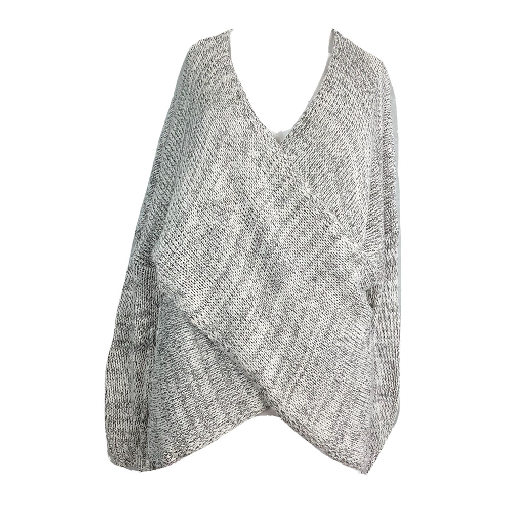 aeon Los Angeles Sweater Womens Sz M Grayโ Knit Crossover Drape Top Stretch